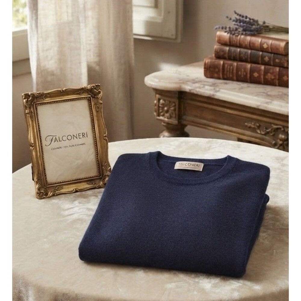 Falconeri 100% Ultrasoft Cashmere Crewneck Sweater - Navy Blue - Size S
